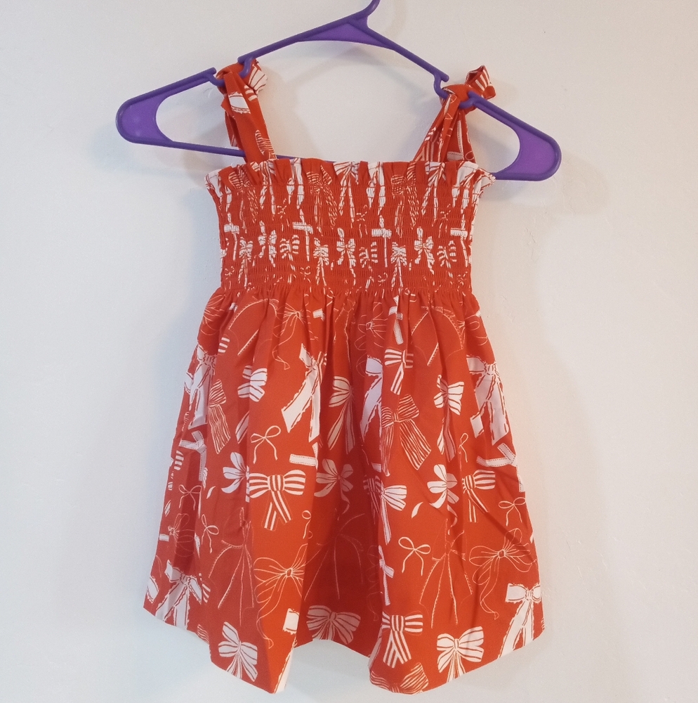 Poppykids 3T Orange and White Smocked Tie Front Sundress